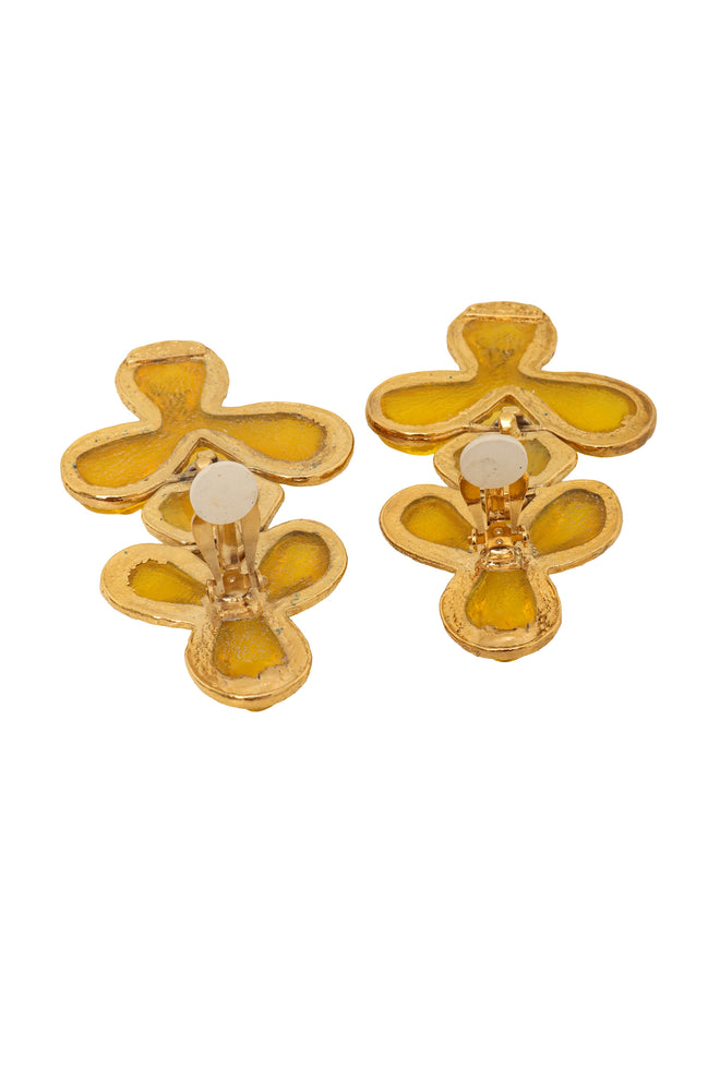 Vintage Guy Laroche Yellow Abstract Resin Drop Earrings backs open @ Recess LA