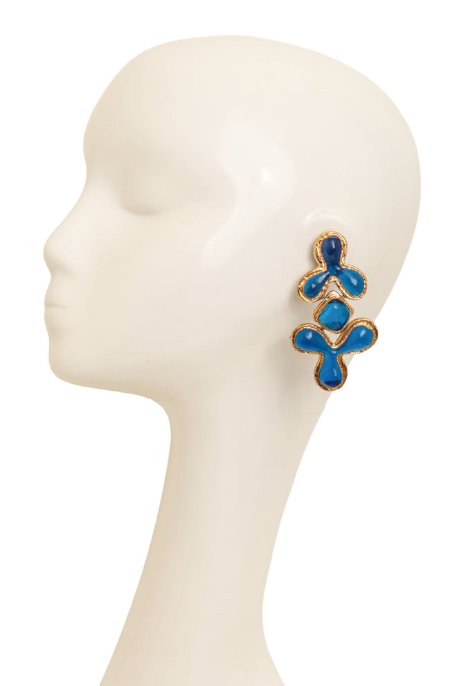 Vintage Guy Laroche Blue Abstract Resin Drop Earrings on mannequin @ Recess LA