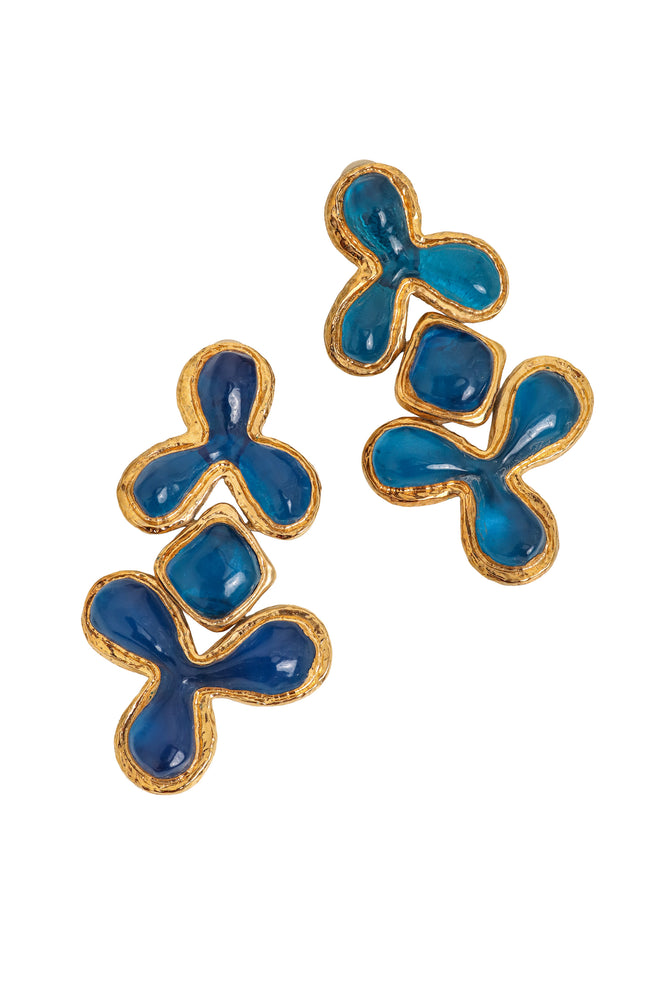 Vintage Guy Laroche Blue Abstract Resin Drop Earrings close @ Recess LA