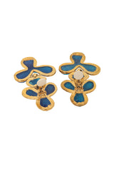 Vintage Guy Laroche Blue Abstract Resin Drop Earrings backs open @ Recess LA