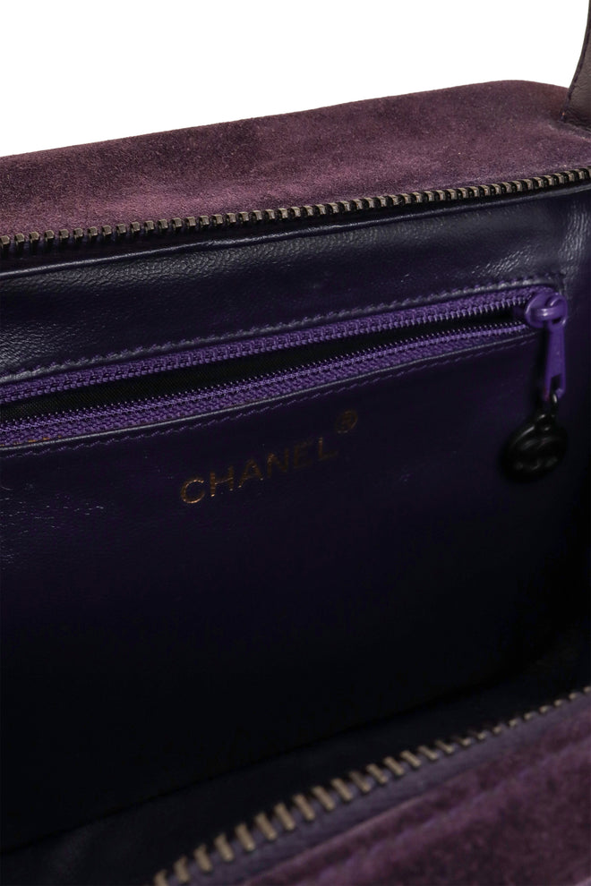 Vintage Chanel Suede CC Handle Box Bag logo @ Recess LA