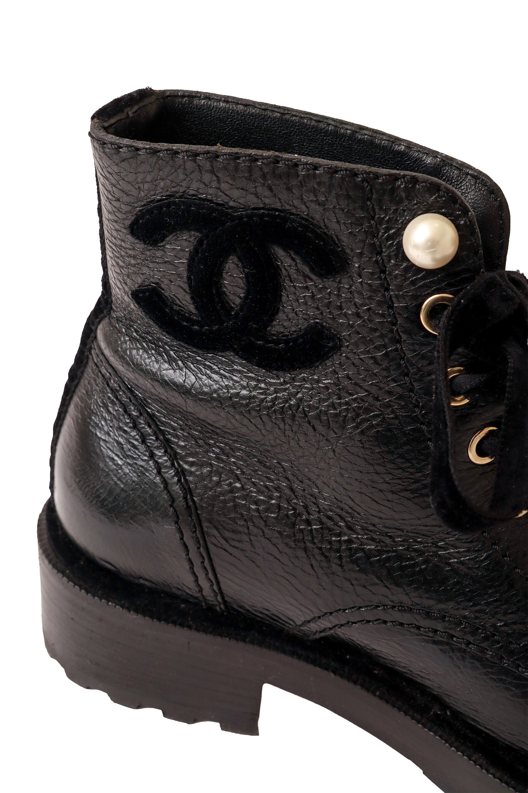 leather ankle boots by Chanel logo @ Recess LA