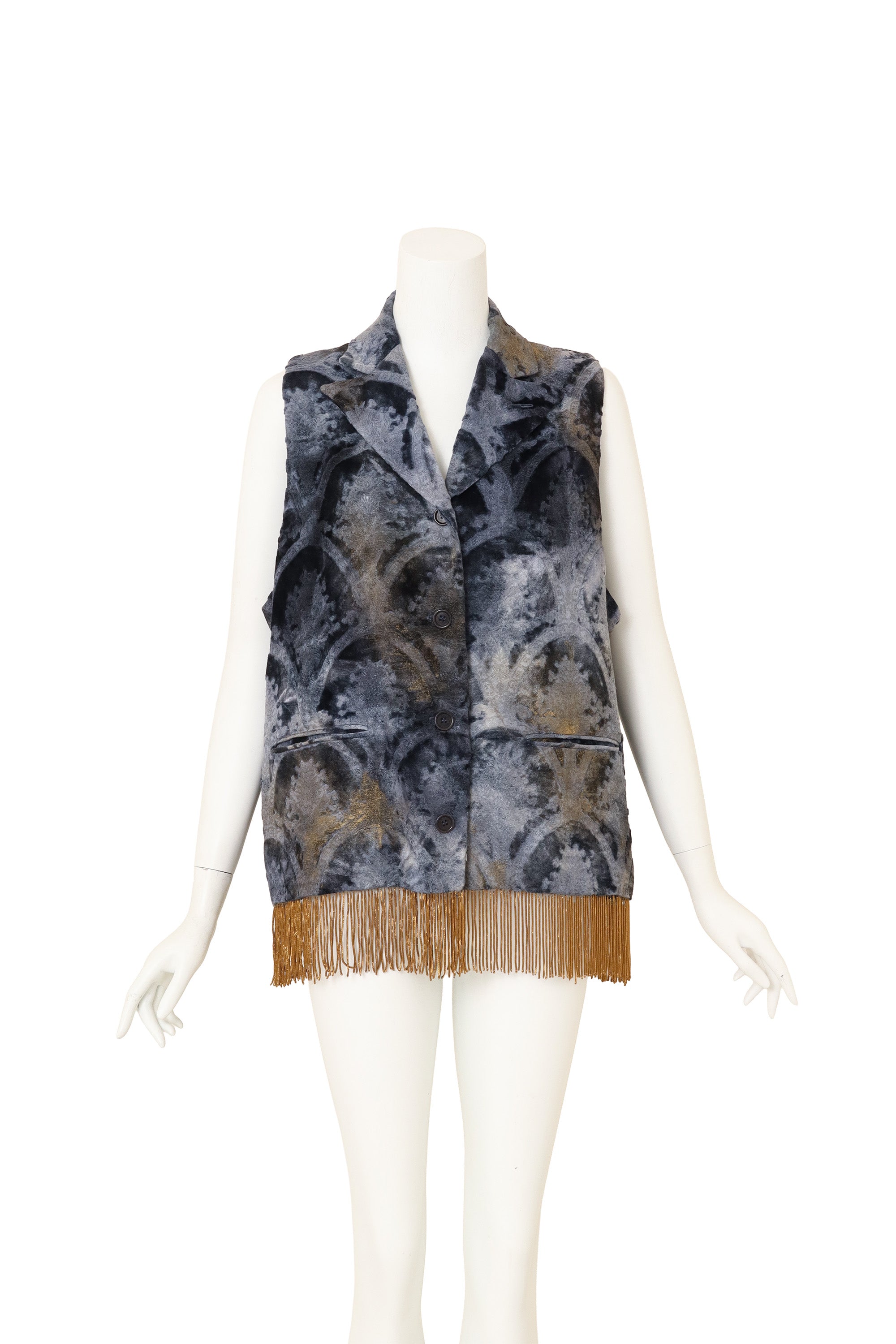 Metallic Fringe Velvet Vest by Romeo Gigli on mannequin @ Recess LA