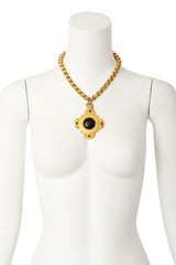 Black Cabochon Gold Pendant Necklace by Leslie Block on Mannequin @ Recess LA