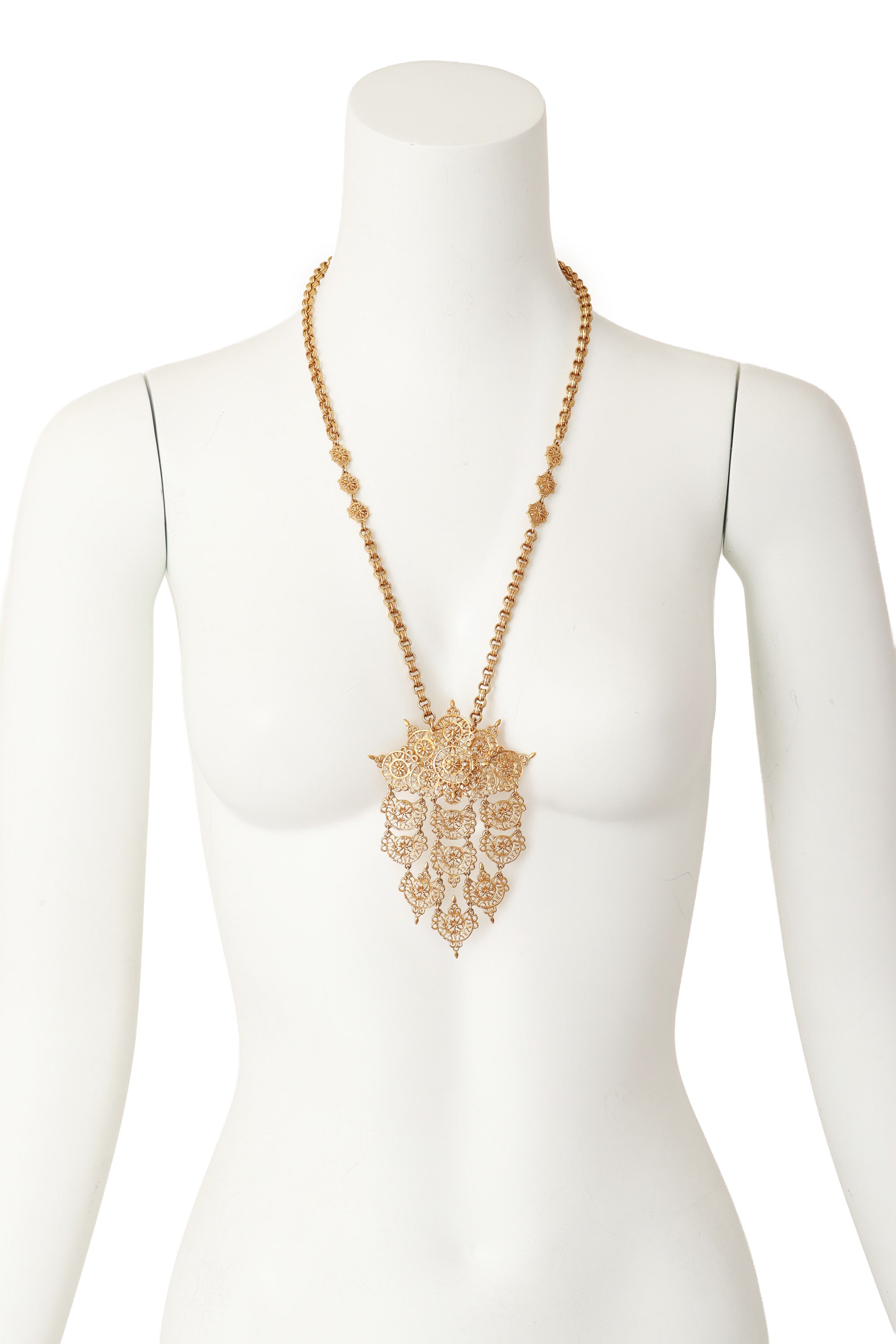 Fan-Shaped Filigree Pendent Necklace on Mannequin @ Recess LA