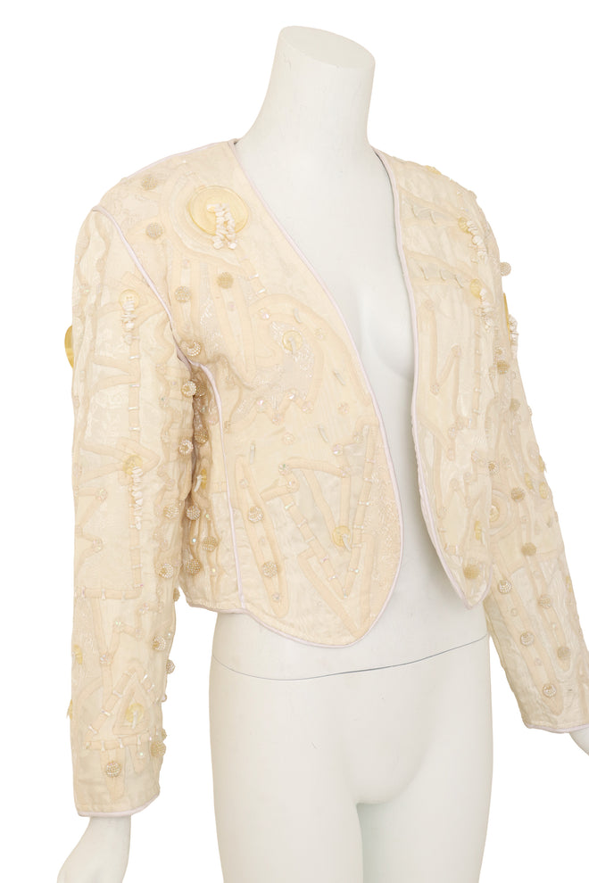 Bead Appliqué Bolero by Judith Roberts on mannequin close @ Recess LA