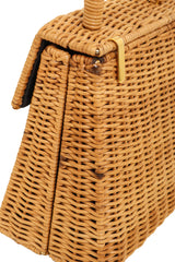 Salvatore Ferragamo Tan Top Handle Wicker Basket Bag side wear @ Recess LA
