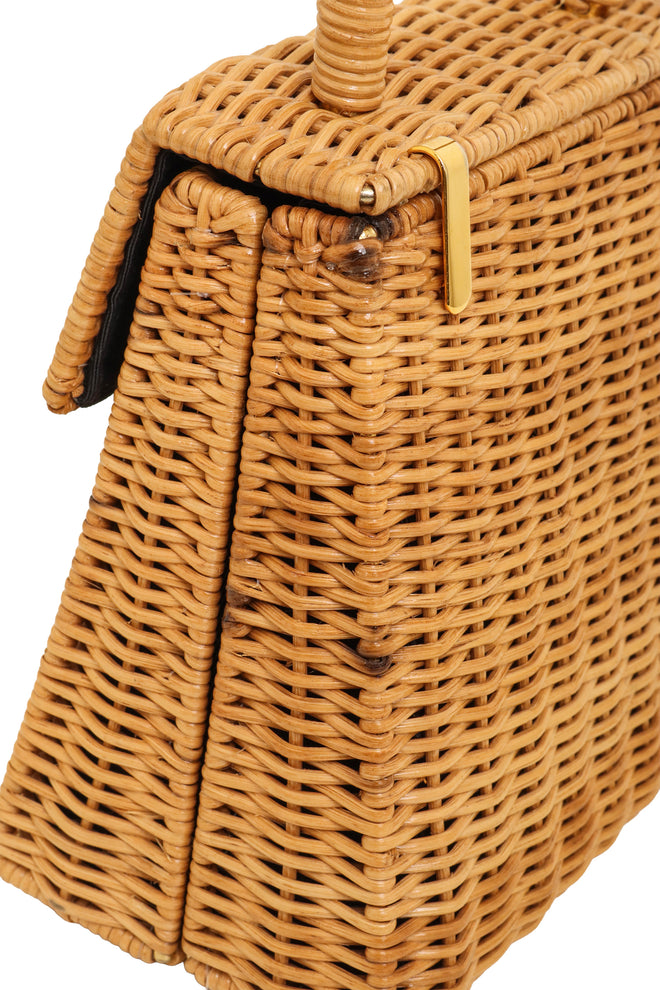 Salvatore Ferragamo Tan Top Handle Wicker Basket Bag side wear @ Recess LA