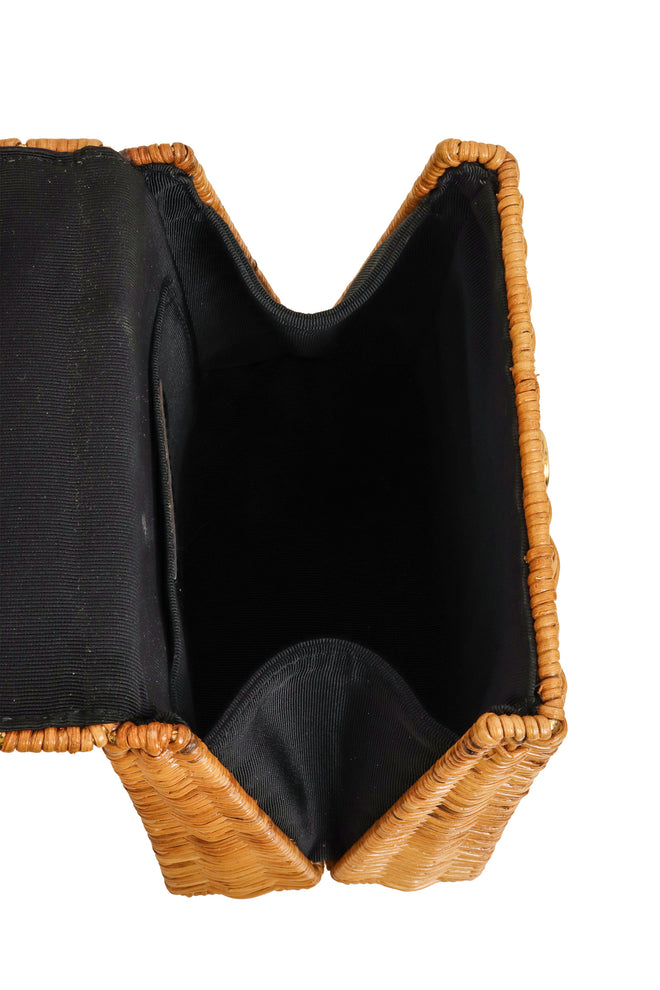 Salvatore Ferragamo Tan Top Handle Wicker Basket Bag inside @ Recess LA