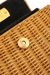 Salvatore Ferragamo Tan Top Handle Wicker Basket Bag snap wear @ Recess LA