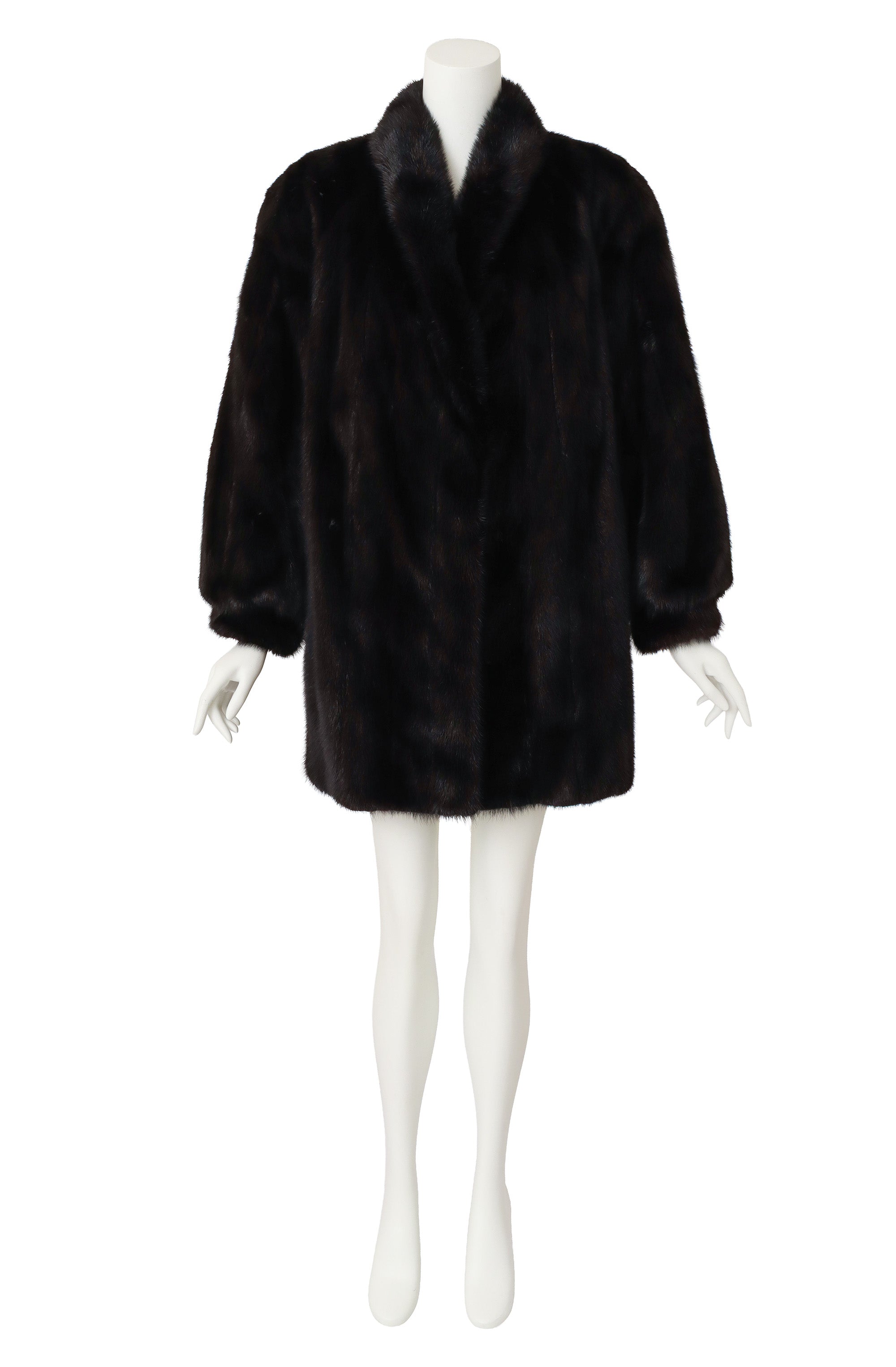 Fur Cocoon Coat by Furrari on mannequin full  @ Recess LA