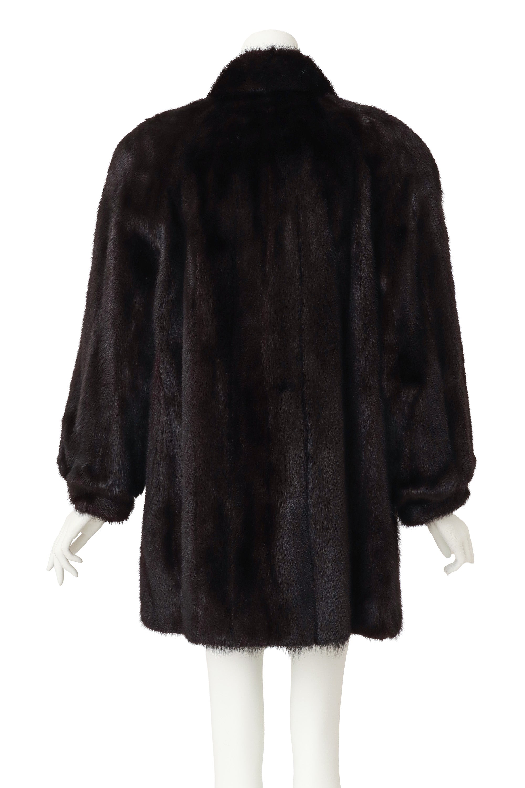 Fur Cocoon Coat by Furrari on mannequin back  @ Recess LA