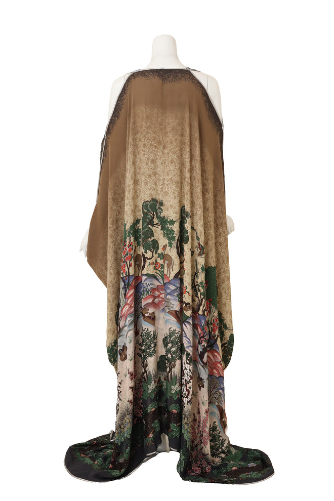 Scenic Landscape Forest Animal Print Silk Duster mannequin back view @Recess LA