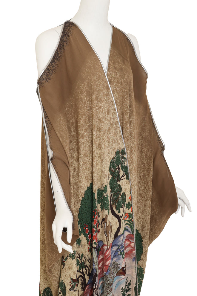 Scenic Landscape Forest Animal Print Silk Duster mannequin front view @Recess LA
