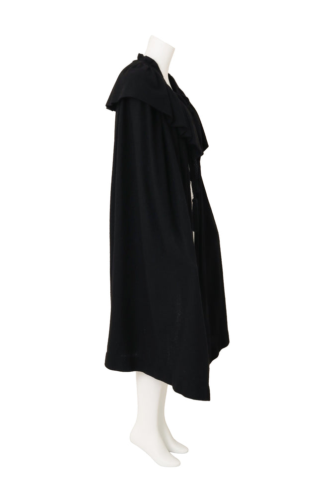 Wool Blend Ruffle Tassel Cape side view mannequin @Recess LA
