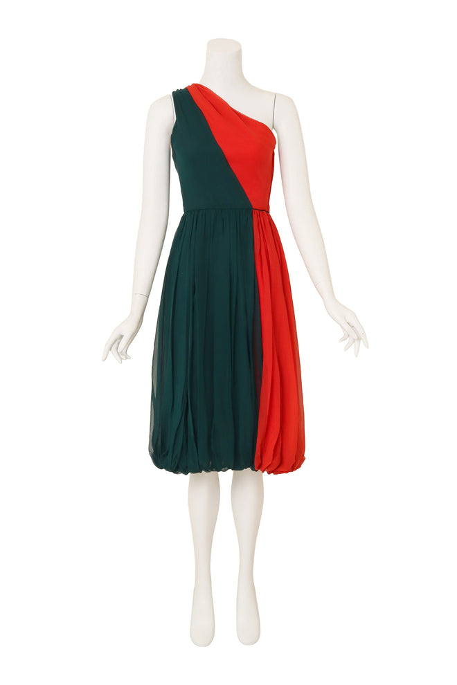 One Shoulder Color Block Dress by Jean Louis on mannequin front @ Recess LA