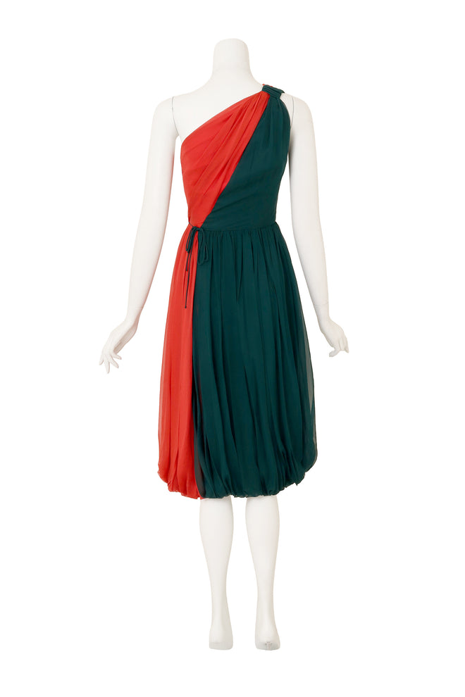 One Shoulder Color Block Dress by Jean Louis on mannequin back @ Recess LA