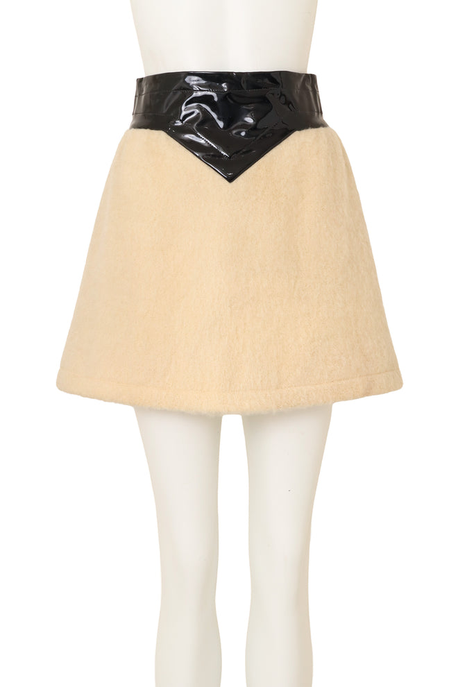 Vinyl Bandwaist Mohair Mini Skirt by Pierre Cardin on mannequin close @ Recess LA