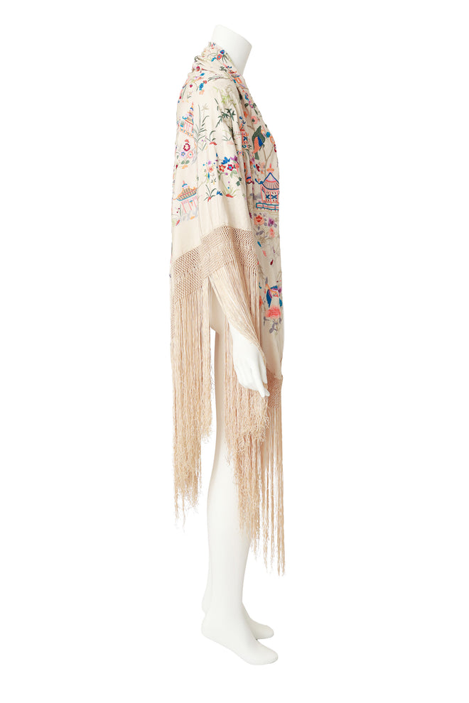 Embroidered Piano shawl on mannequin side @ Recess LA