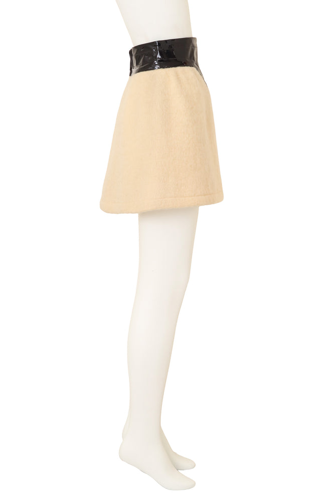 Vinyl Bandwaist Mohair Mini Skirt by Pierre Cardin on mannequin side @ Recess LA