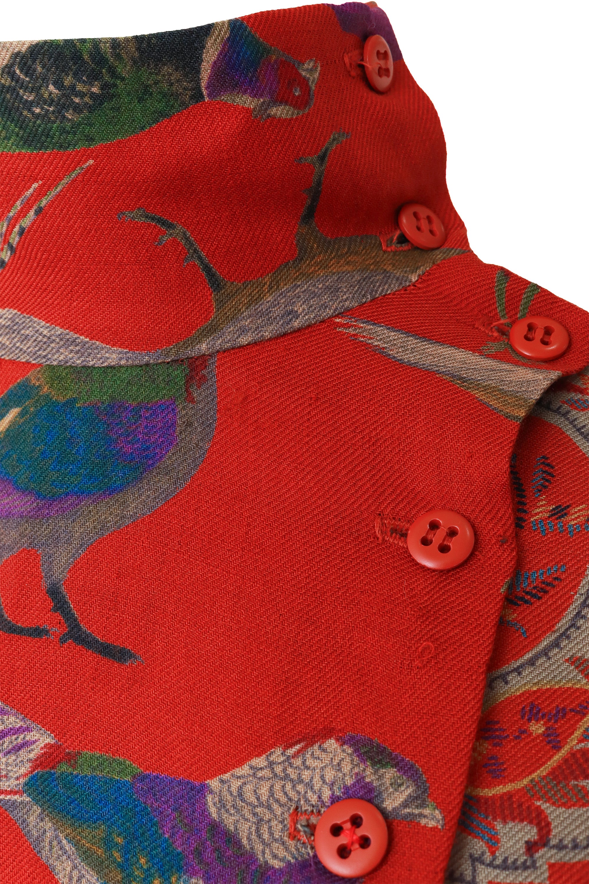 bird print dress by Perry Ellis on mannequin buttons close @ Recess LA