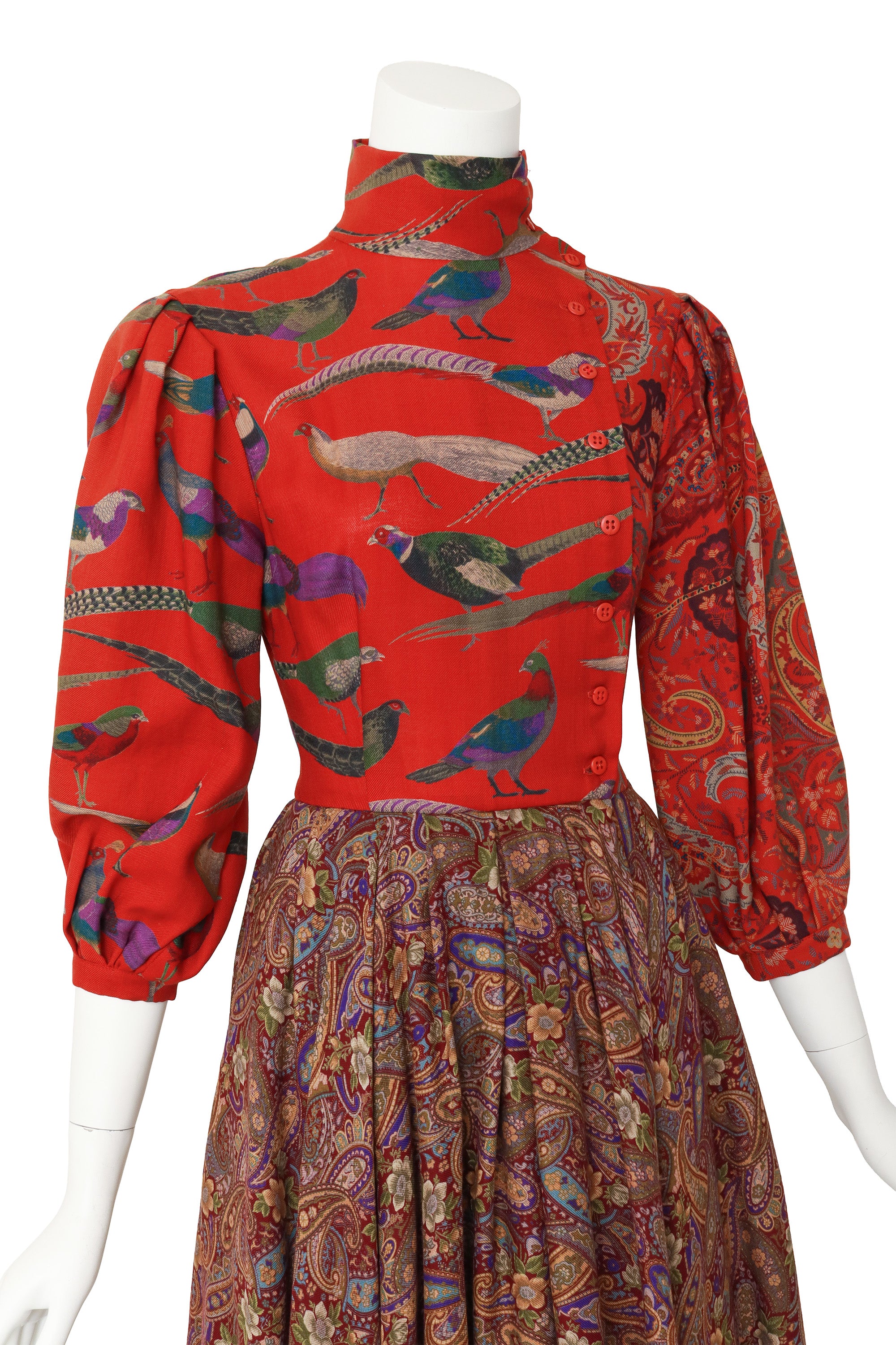 bird print dress by Perry Ellis on mannequin close @ Recess LA