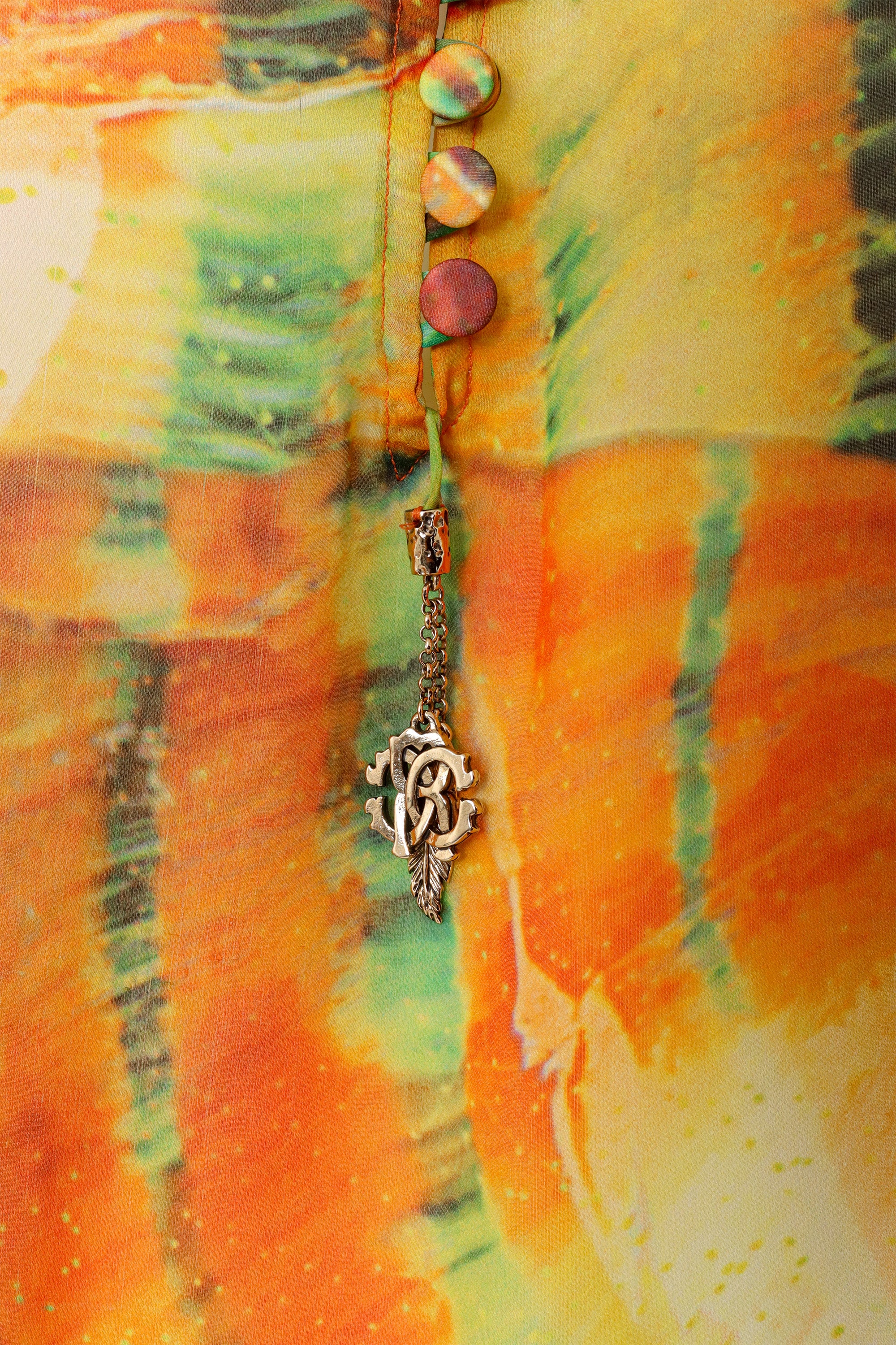 Shell Print Silk Caftan Dress button detail @Recess LA