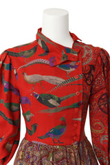 bird print dress by Perry Ellis on mannequin close collar open @ Recess LA