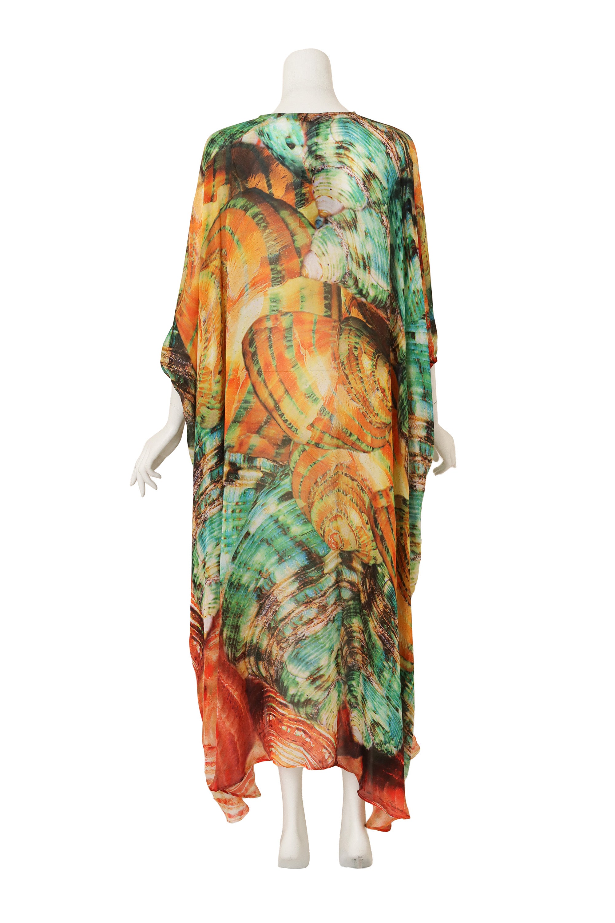 Shell Print Silk Caftan Dress mannequin back @Recess LA