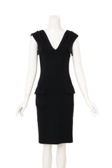 Vintage Galliano for Christian Dior Wool Envelope Pocket V-Neck Dress on mannequin @ Recess LA