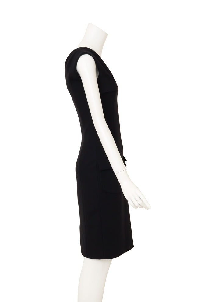Vintage Galliano for Christian Dior Wool Envelope Pocket V-Neck Dress on mannequin side @ Recess LA
