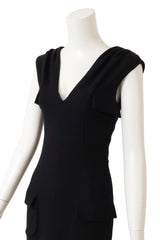 Vintage Galliano for Christian Dior Wool Envelope Pocket V-Neck Dress on mannequin close up @ Recess LA