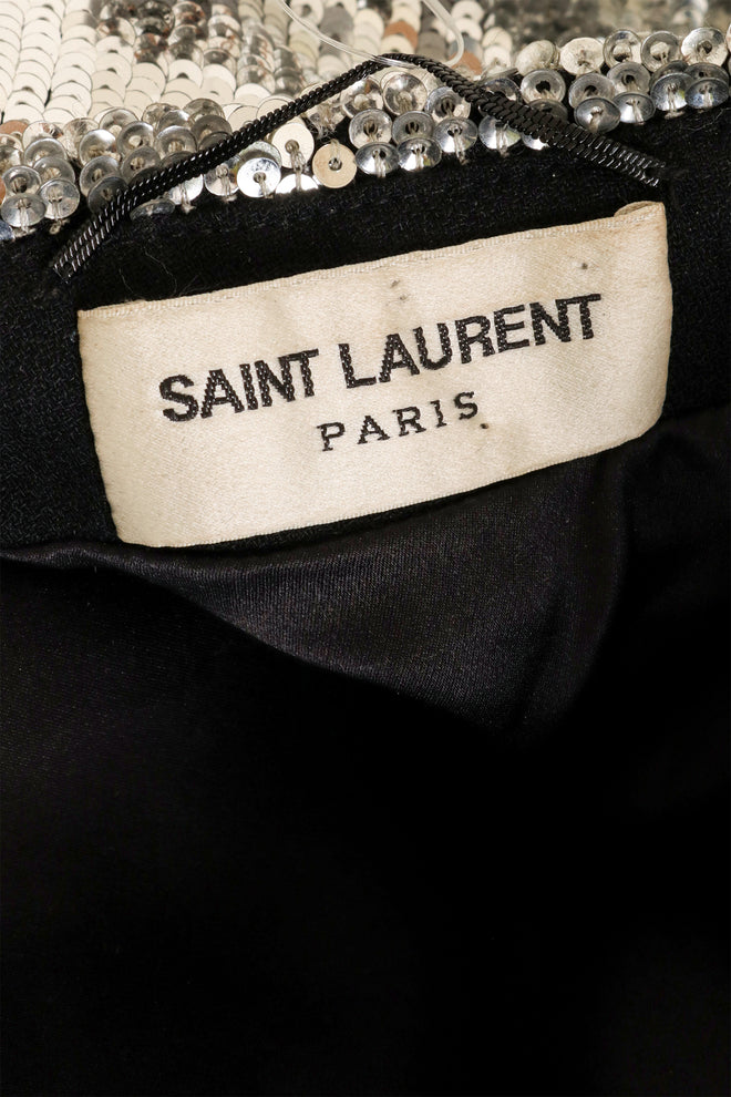 Vintage Saint Laurent off the shoulder sequin mini dress label @ Recess LA