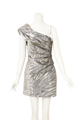 Vintage Saint Laurent off the shoulder sequin mini dress on mannequin @ Recess LA