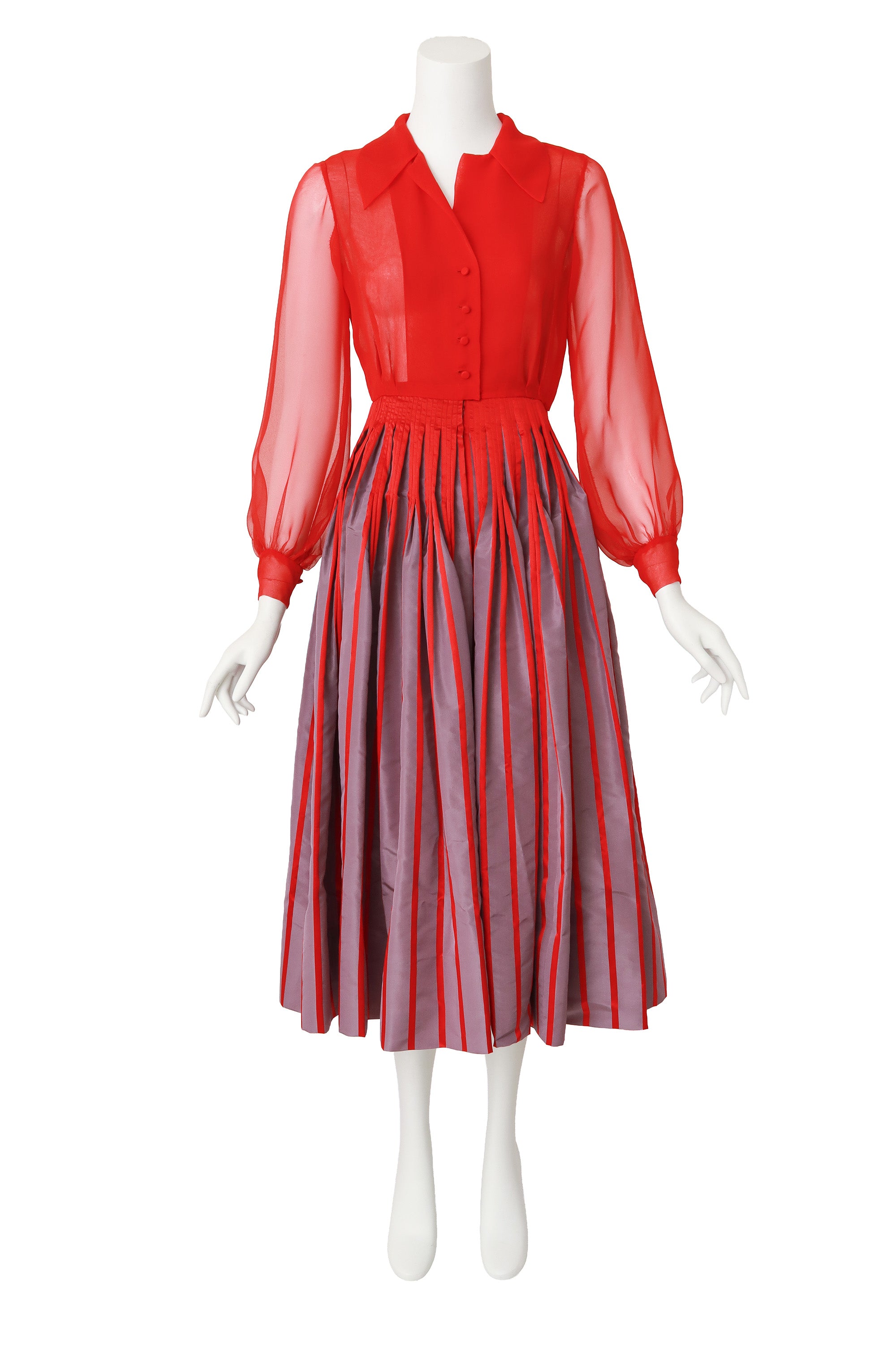 Silk Blouson Stripe Dress by Jean Louis on mannequin @ Recess LA
