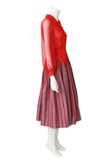 Silk Blouson Stripe Dress by Jean Louis on mannequin side @ Recess LA