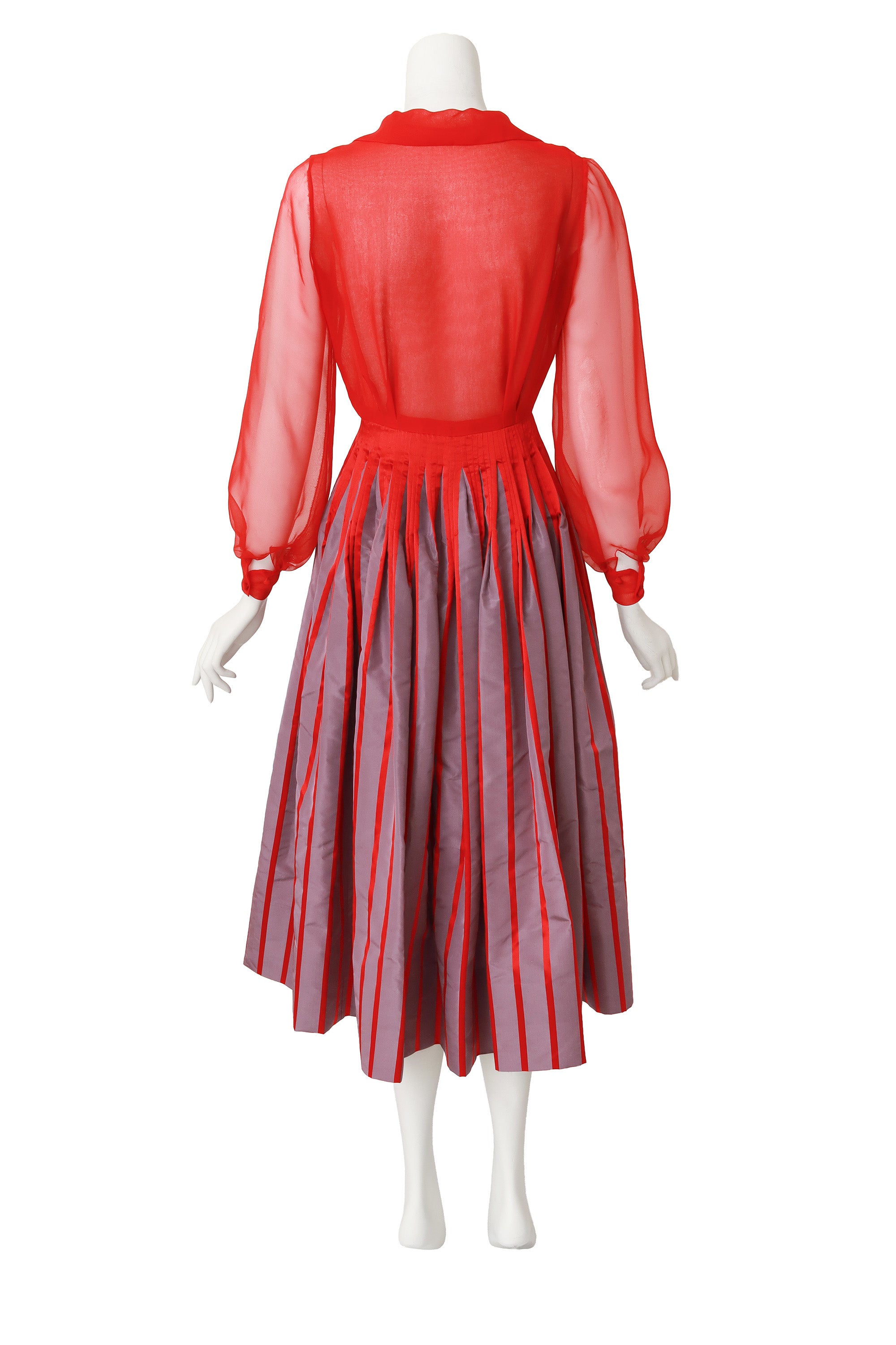 Silk Blouson Stripe Dress by Jean Louis on mannequin back @ Recess LA