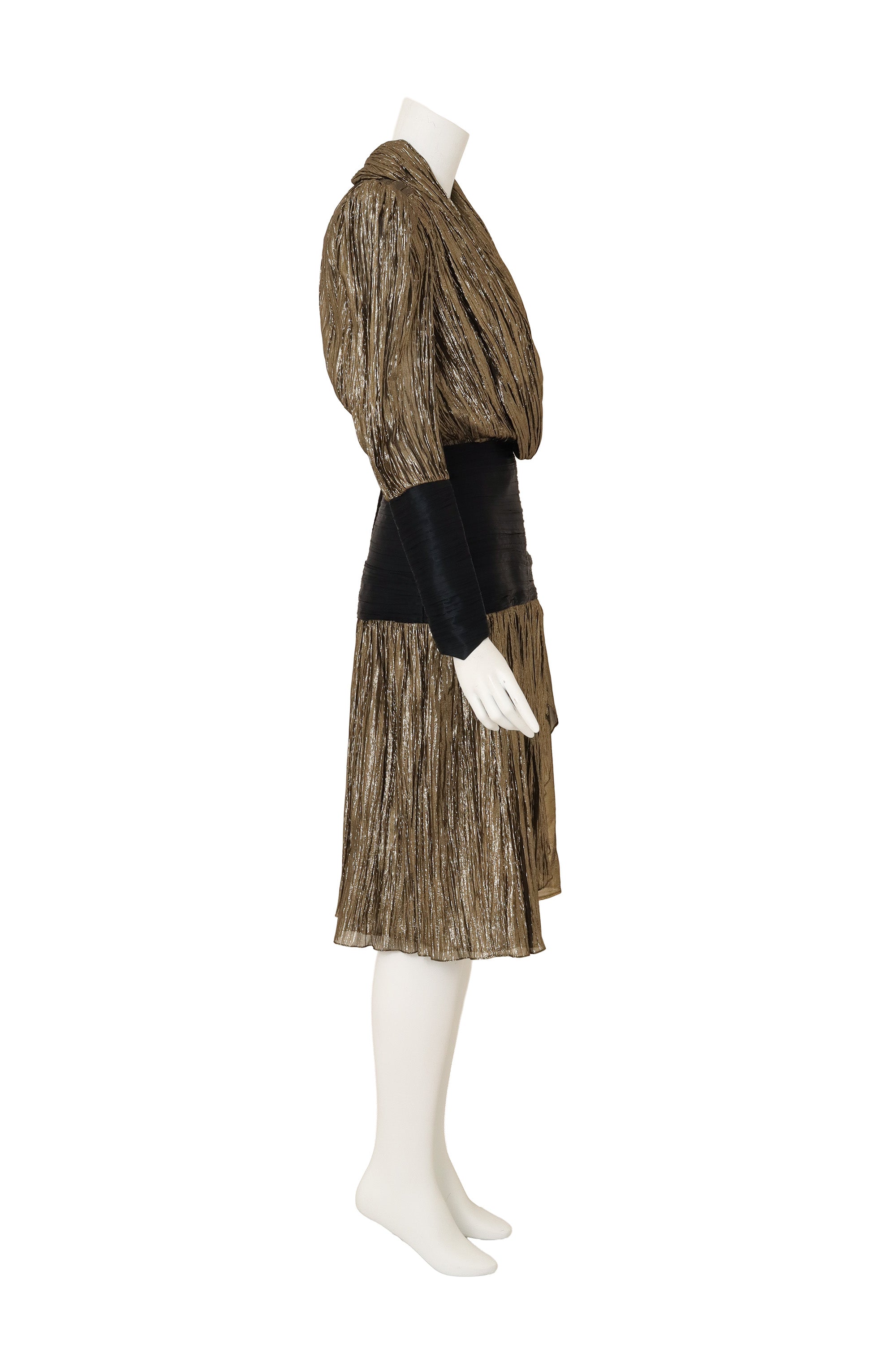 Metallic Plissé Dropwaist Dress