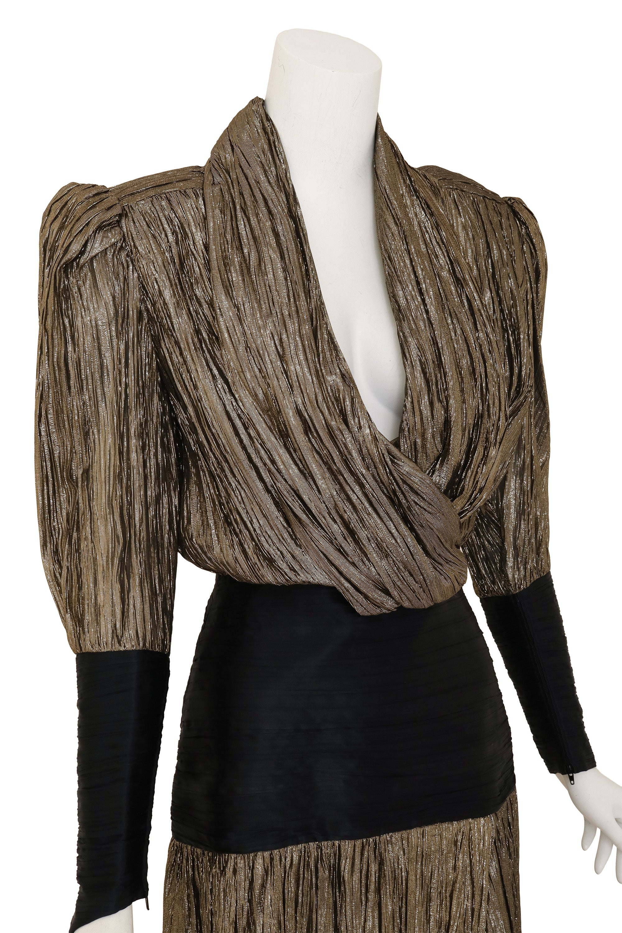Metallic Plissé Dropwaist Dress