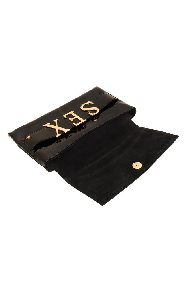 Vivienne Westwood Black Patent leather SEX Clutch open @ Recess LA