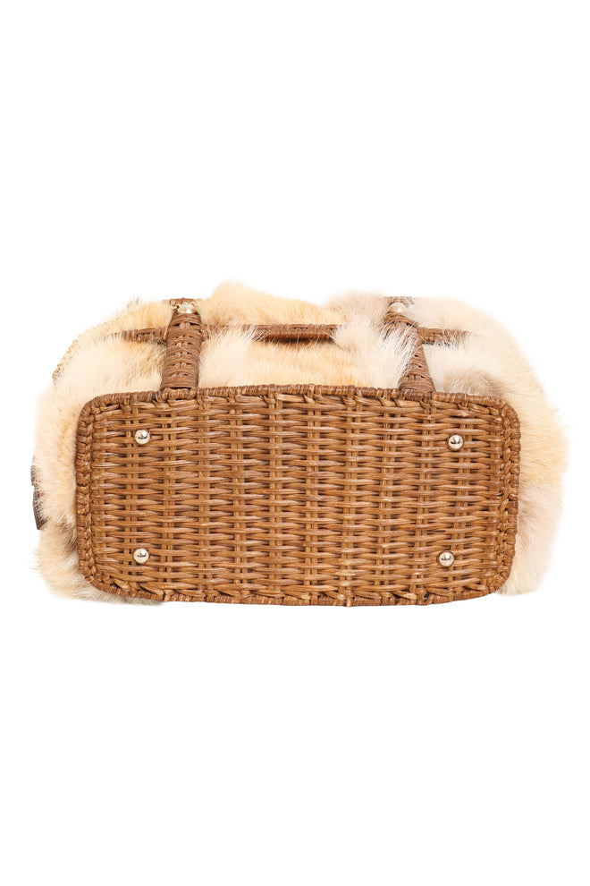 Vintage Salvatore Ferragamo Fur Wicker Box Bag bottom @ Recess LA