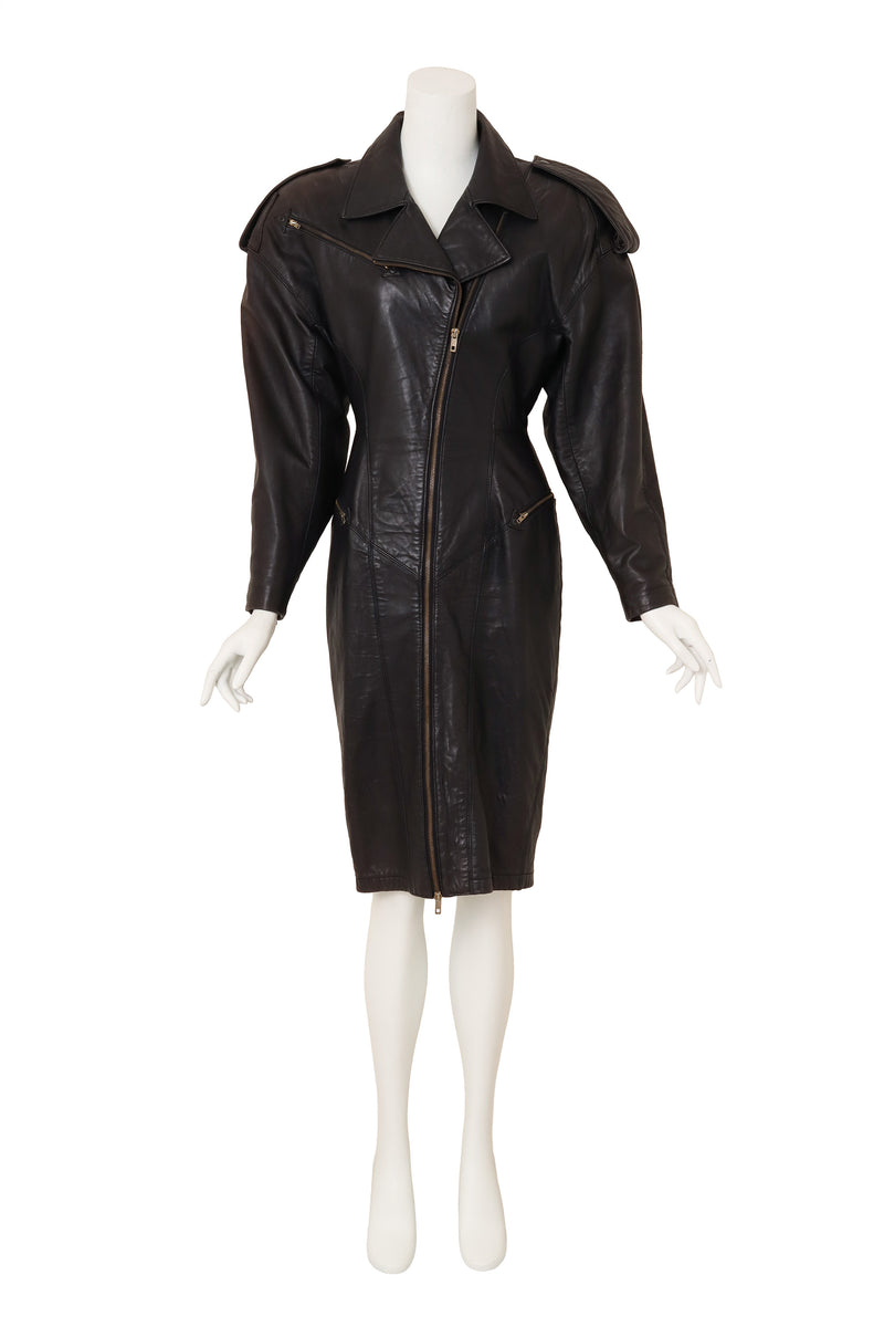 Vintage Michael Hoban North Beach Leather Sculpted Leather Moto Dress – Recess