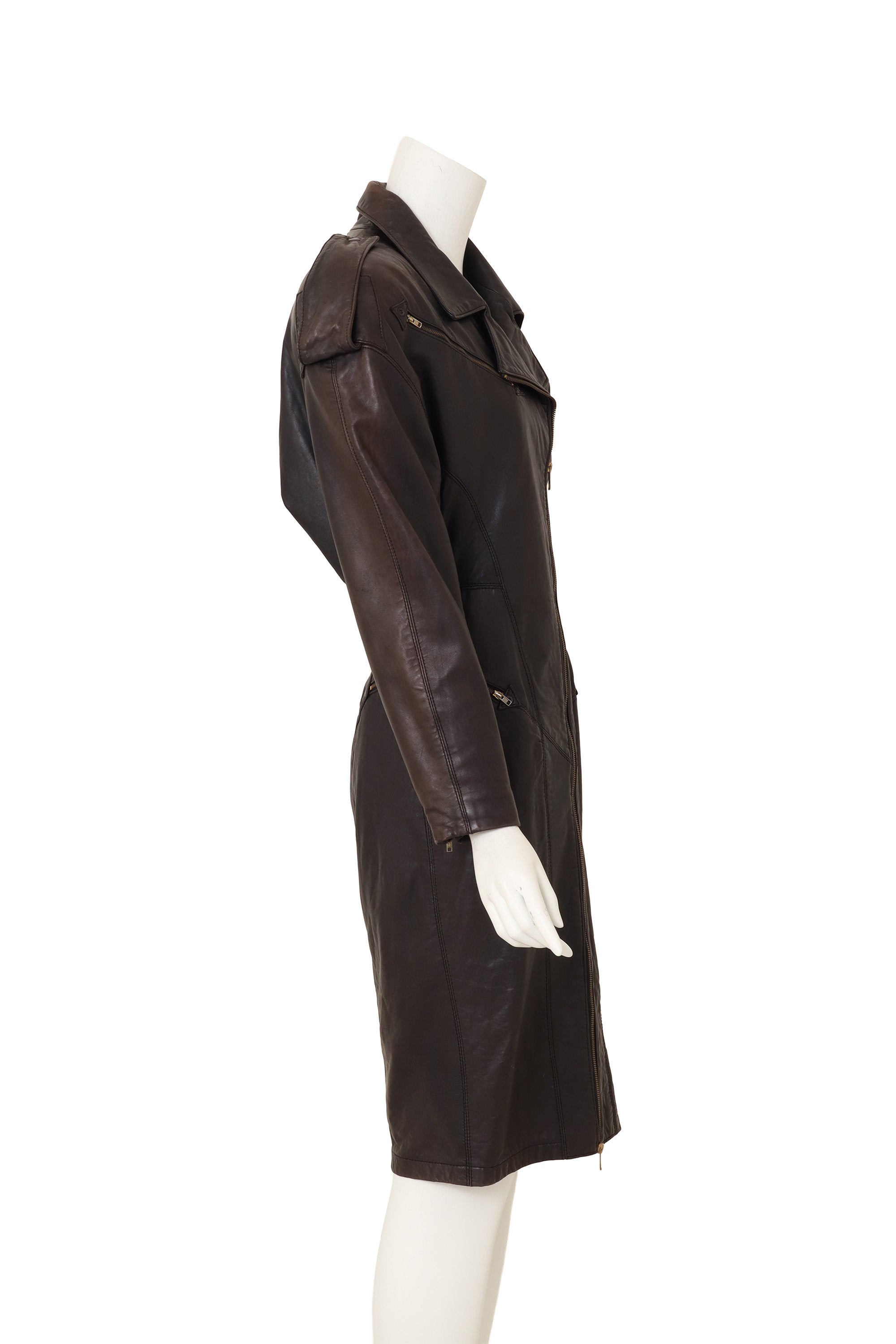 Sculpted Leather Moto Dress by North Beach Leather on mannequin side @ Recess LA