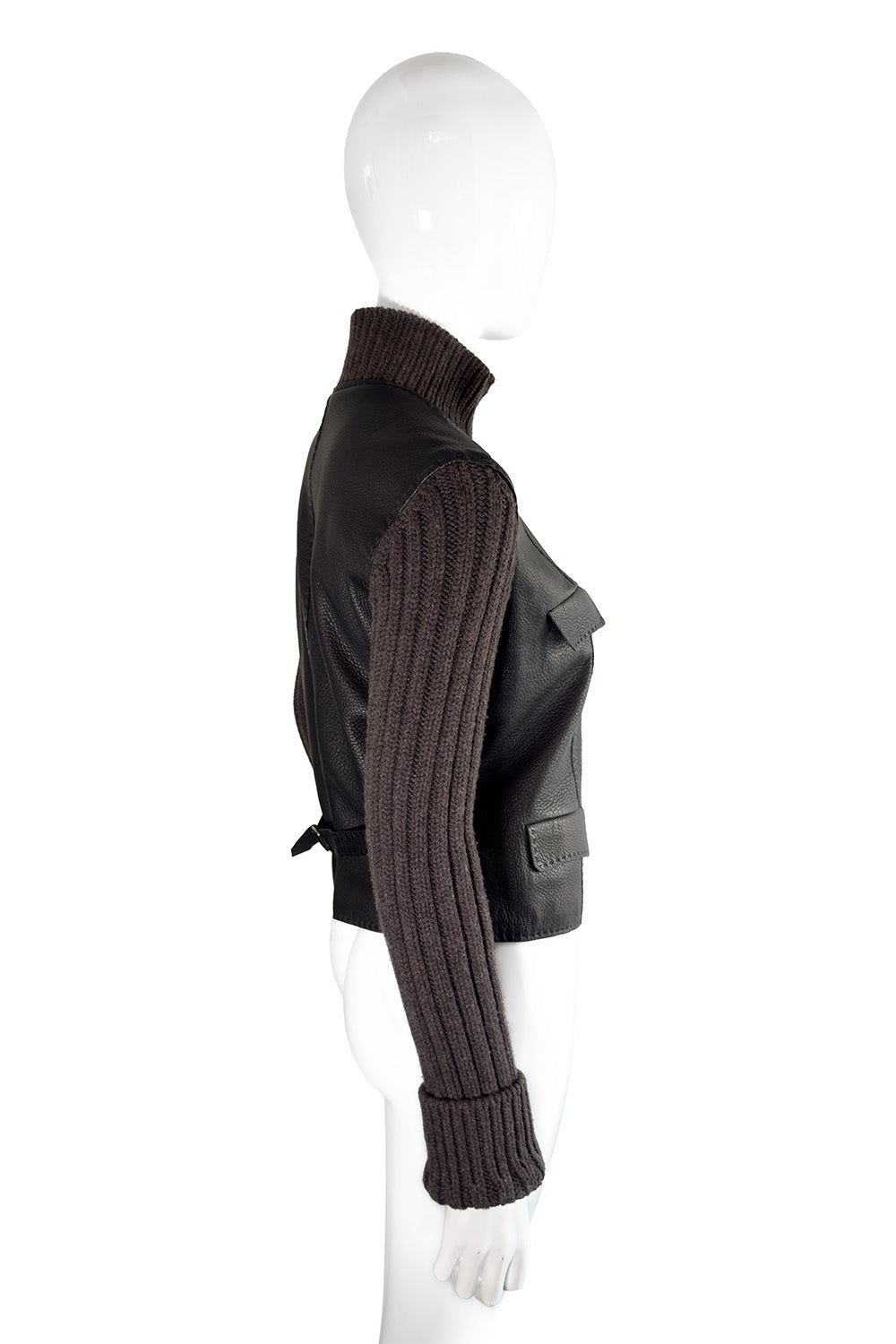 Hermés Knit Sleeve Leather Jacket side on mannequin @recess la