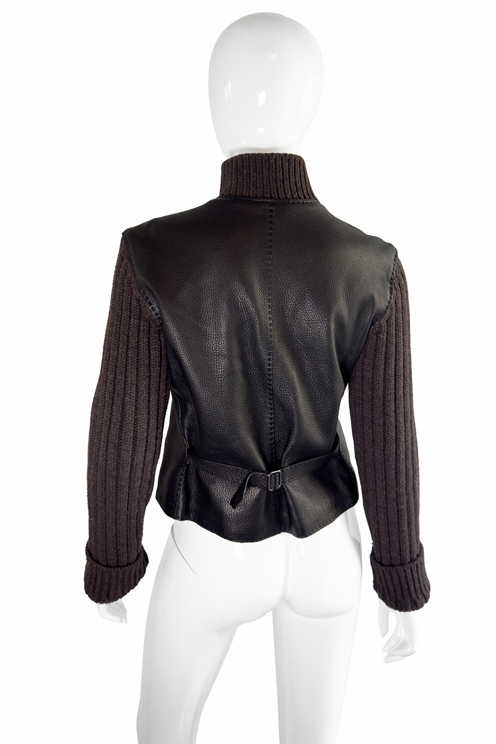 Hermés Knit Sleeve Leather Jacket back on mannequin @recess la