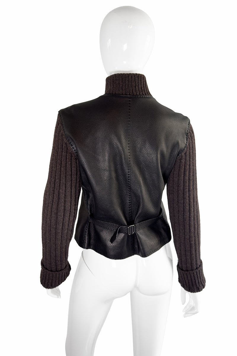 Hermés Knit Sleeve Leather Jacket back on mannequin @recess la
