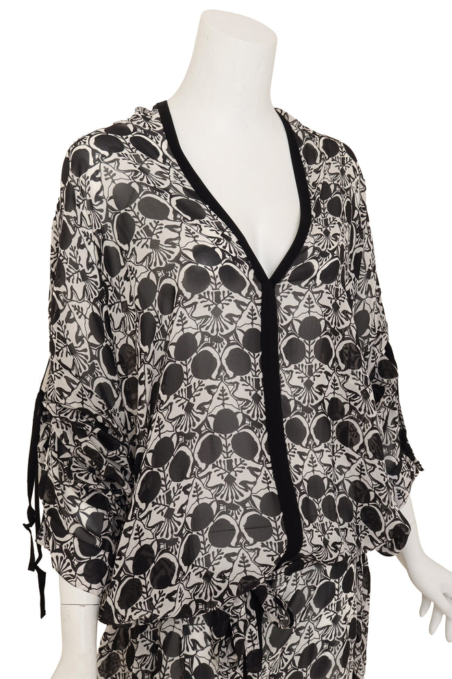 Abstract Floral Print Tunic by Anne Demeulemeester on mannequin chest close @ Recess LA