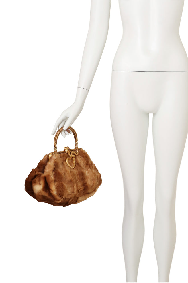 Vintage Clara Kasavinas Snake Handle Mink Handbag on mannequin @ Recess LA