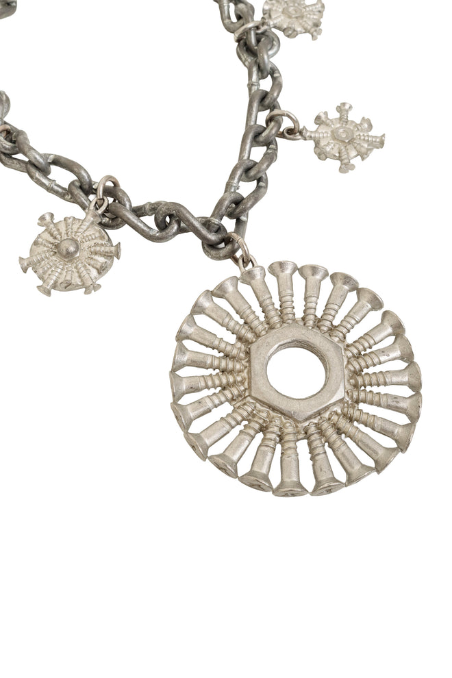 Silver Screw Pendant Choker Necklace detail @Recess LA 