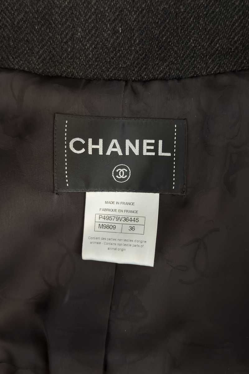 Chanel 2014 Pre-Fall Herringbone Leather Fringe Jacket signature label @recess la